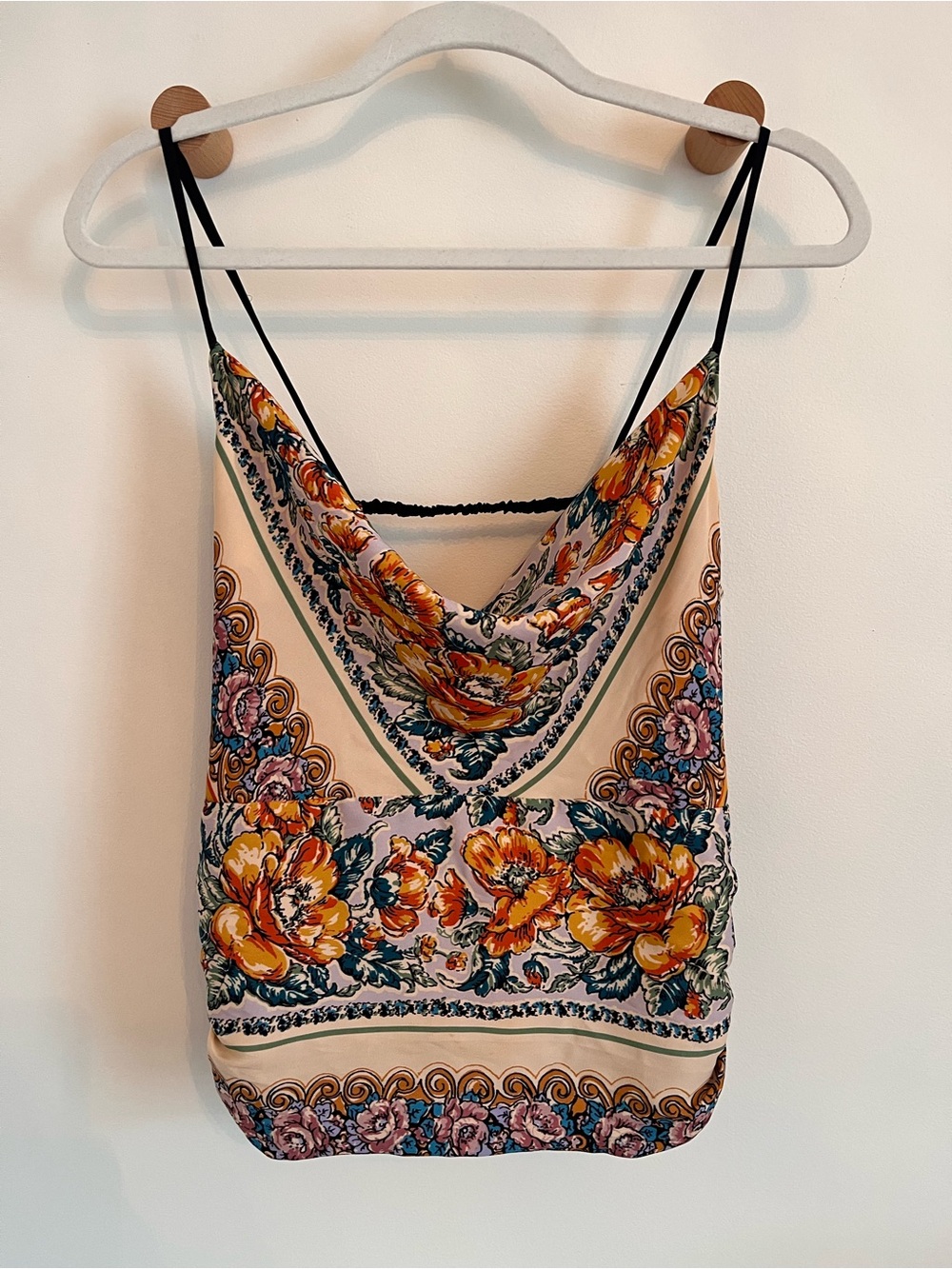 Anthropologie Floral Cowl Neck Camisole in Beige, Orange & Green